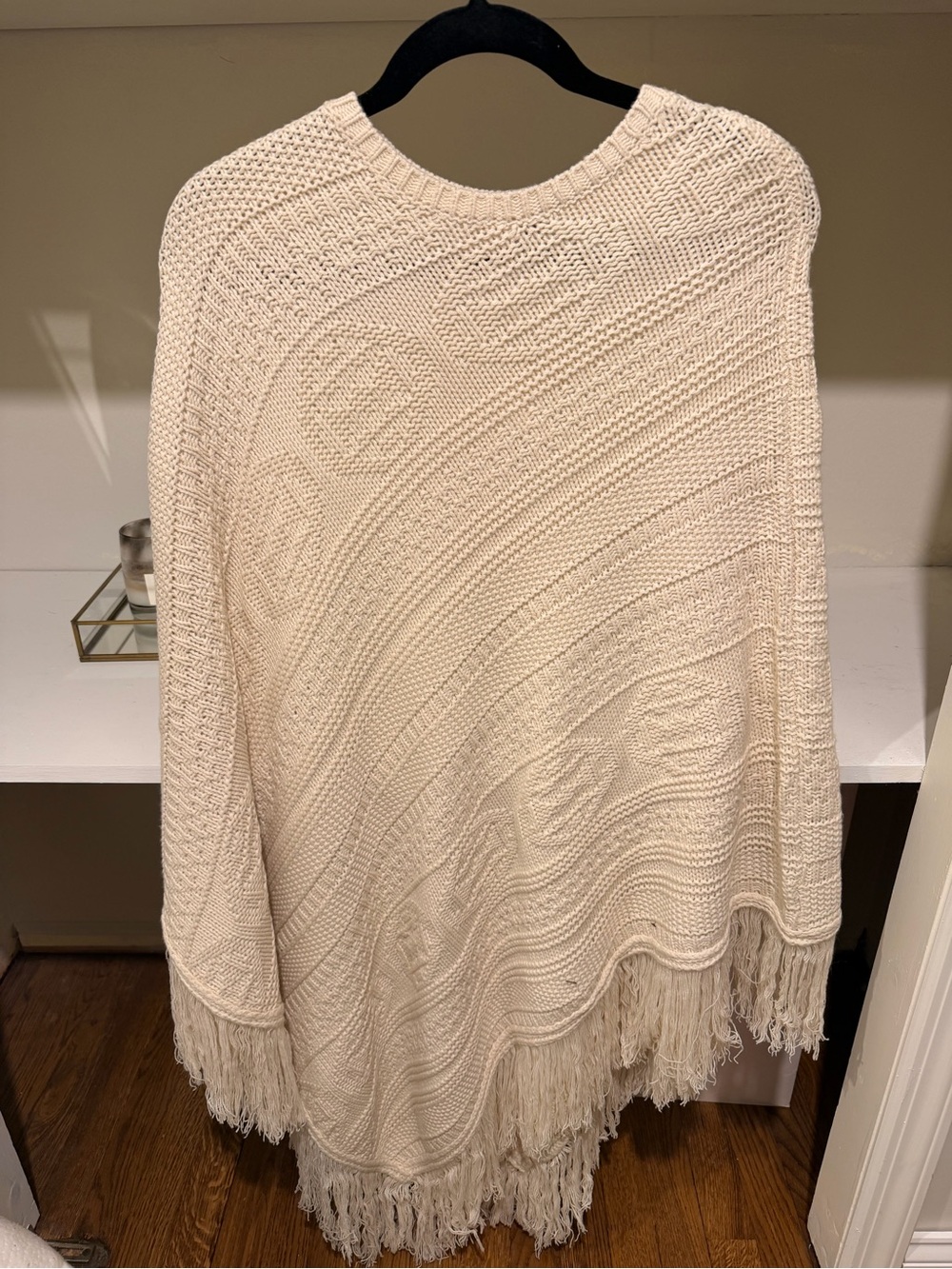 525 Women’s Cream Fringe Knit Sweater Poncho NWT